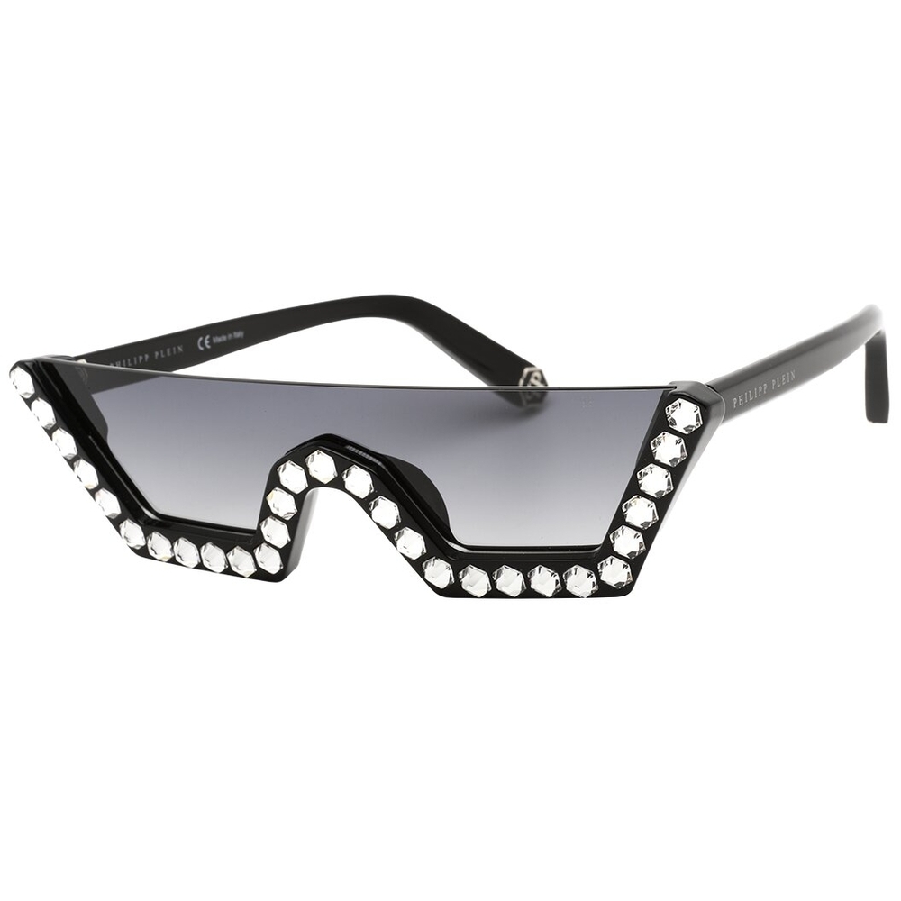 😎💎 Philipp Plein Black Shield Sunglasses with Crystal Accents